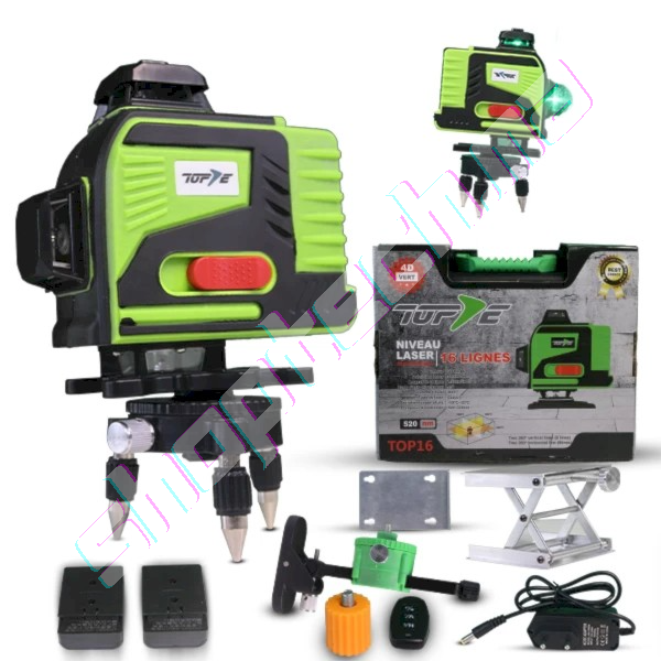 4d niveau laser 360 16 lignes + support + télécommande + chargeur + etui