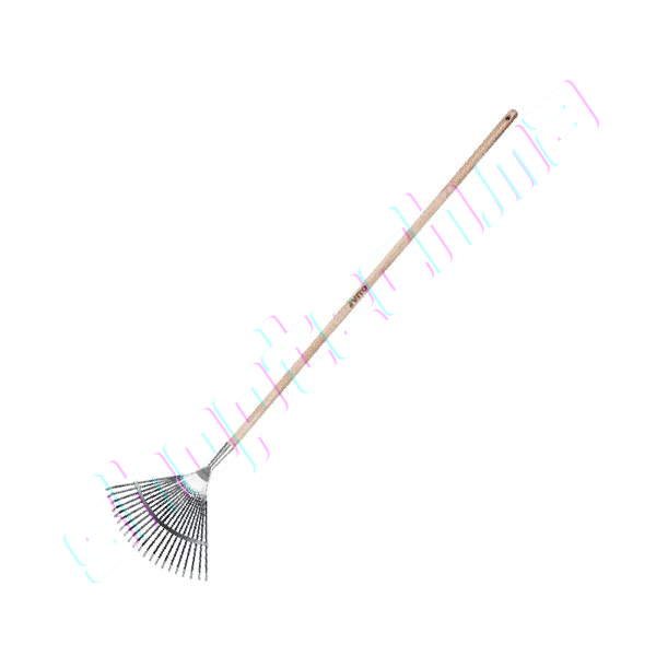 Balai à gazon galvanisé avec manche en bois et 21 dents, d`une dimension de 1525x390mm