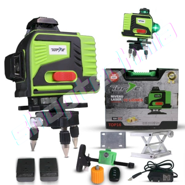 4d niveau laser 360 16 lignes + support + télécommande + chargeur + etui